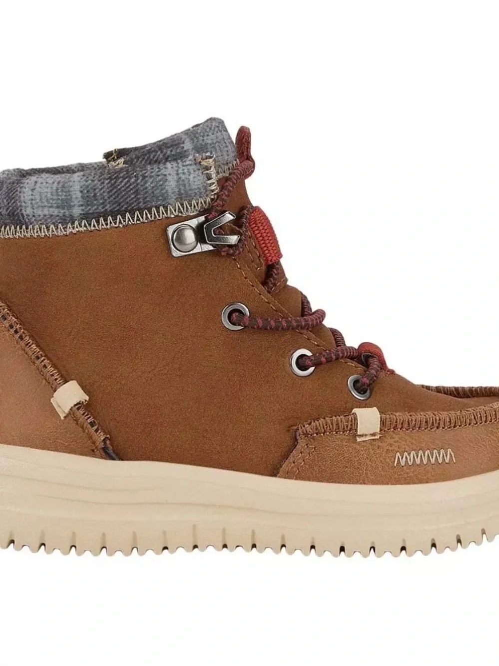 Hey Dude Brown Suede Lace-Up Kids Ankle Boots with Red Accents